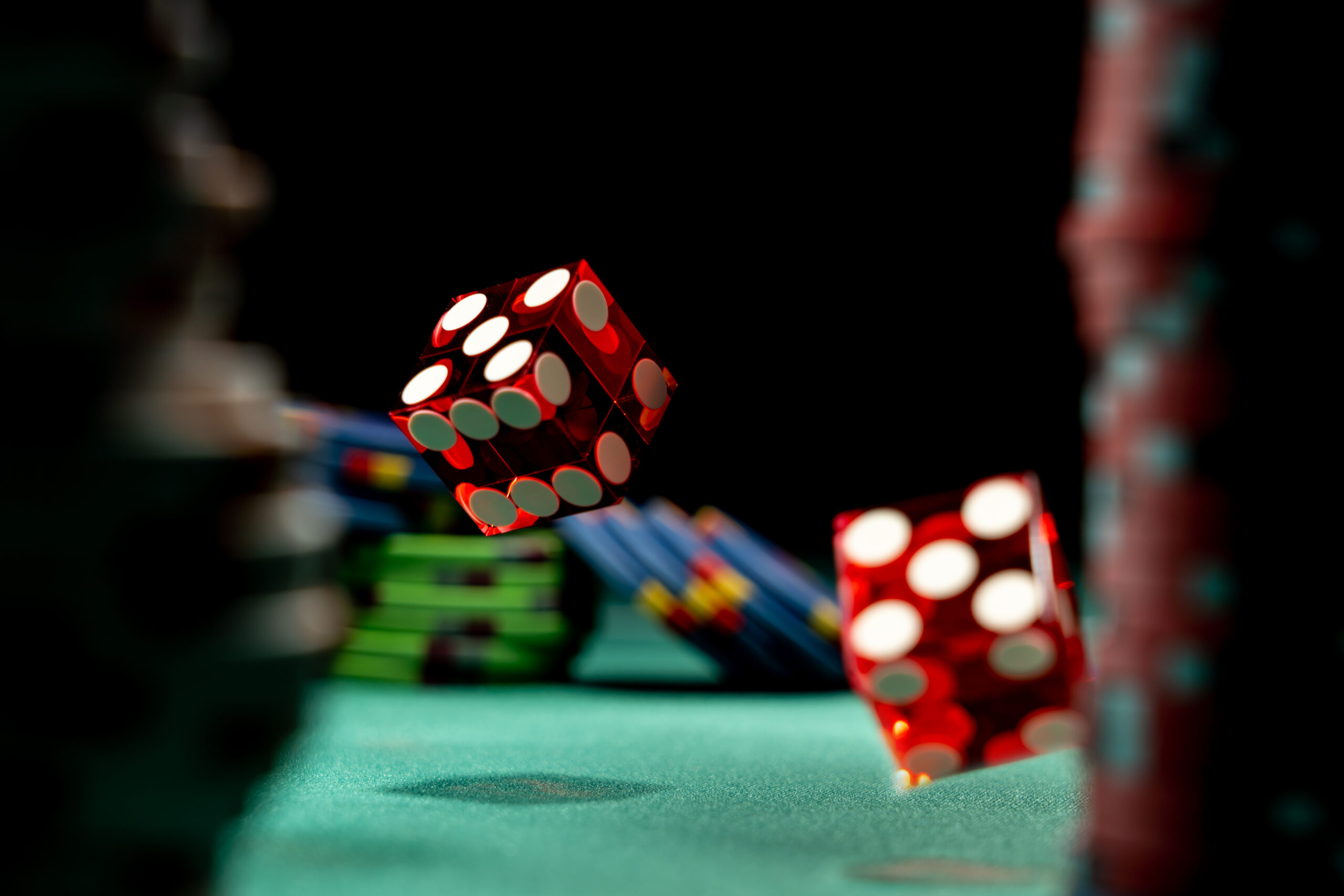Casino Craps dice close up - Shallow depth of field
